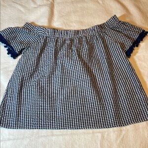 Blue Gingham Off-Shoulder Top